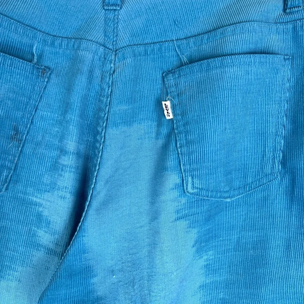 Vintage Levis 646 Bell Bottom Corduroy Pants Blue White‎ Tab 70s Flare 30x30
